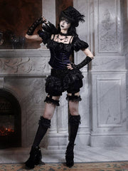 Black and Purple Goth Low-Waist Bloomer Shorts with Lace Ruffles and Detachable Garters