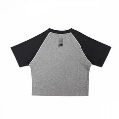 Y2K Black and Gray Colorblock Design Cropped Graphic T-Shirt