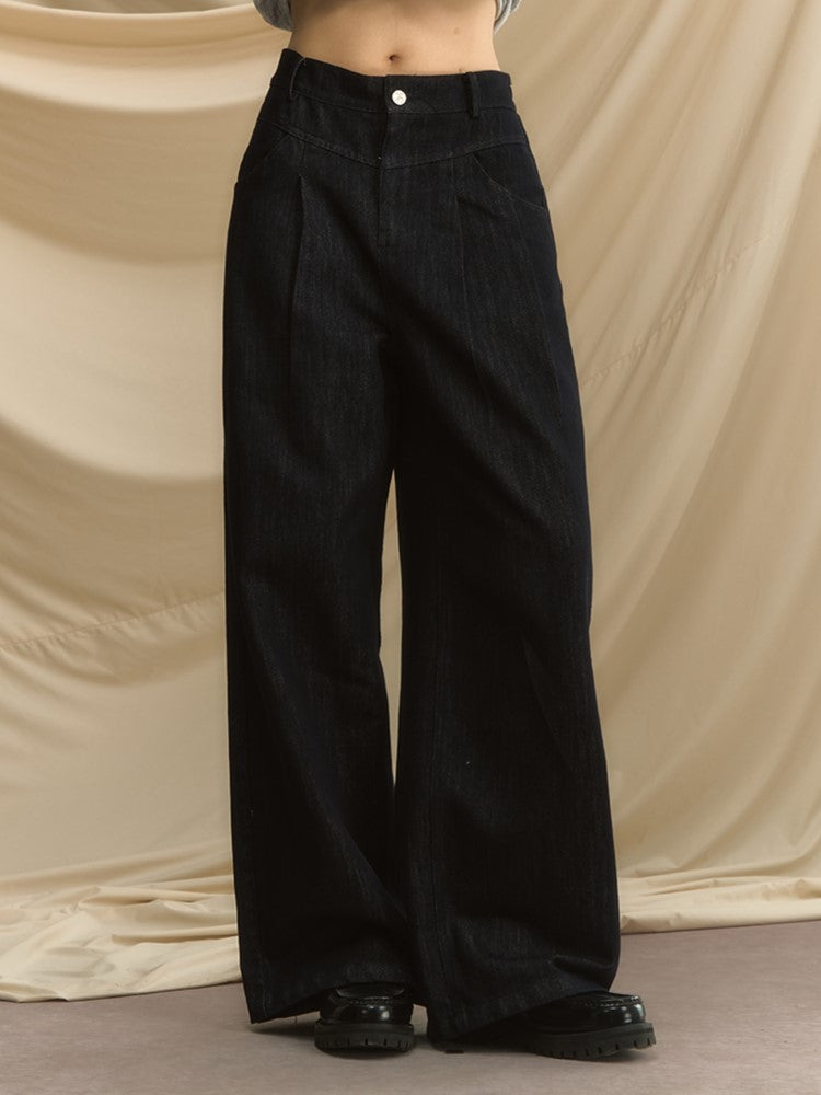 Vintage Navy Blue Low Waist Straight-Leg Jeans
