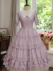 Sakura Pink Front Button Placket Classic Lolita OP Tea Party Dress Cherry Blossom Festival Outfit