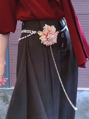 White Ouji lolita Beaded Waist Chain with Floral Embellishment
