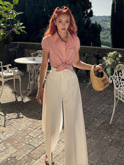 Vintage Pink Self-tie Straps  Cropped Top