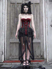 Gothic Black and Red Bustier Corset Lace-up Top Drawstring Hem