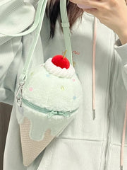 Yume Kawaii Mint Green Ice Cream-shaped Plush Crossbody Bag