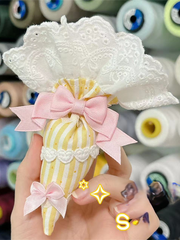 Yellow Striped Pastry Piping Bag-Shaped Lolita Brooch with Lace Ruffles and Bowknots