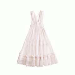 Soft Beige Overall Dress | Classic Dot Tulle with Full Skirt