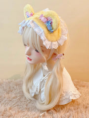 Yellow & Pink Plush Bear Ears Lolita Hairband with Candy Decor
