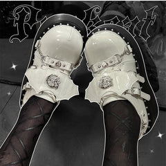 Devil Wings Punk White Platforms Silver-tone Studs Goth Shoes