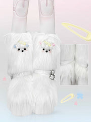 Shaggy White Maltese Puppy Y2K Platform Furry Boots