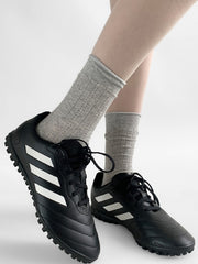 White/Gray Ribbed Trim Calf Socks