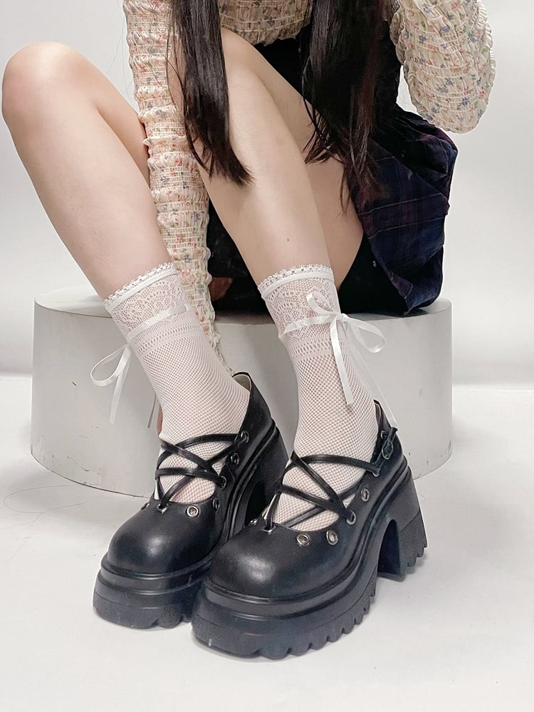 Y2K Black Star Design Platform Mary Janes