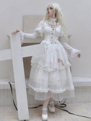 White Gothic Spider Web Embroidery Skirt Shiro Lolita Dress