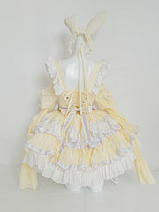 Yellow and Purple Sweet Maid Apron + Basque Waist Tiered Ruffles Hem Strapless Puffy Dress