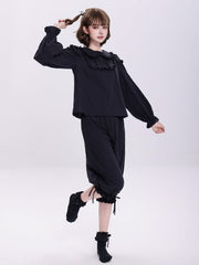 Plus Sizes Available Black Elastic Waist and Scalloped Eyelet Trim Cuffs Lolita Bloomer Pants