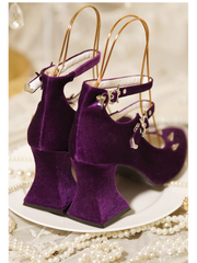 Punk Silver Studs Purple Witch Lolita Velvet High Heels