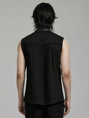 Men's Black Punk Asymmetric Sleeveless Shirt