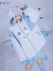 White & Blue Tenshi Kaiwai Dragon Design Hooded Jacket