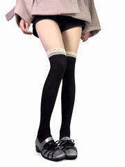 White/Grey/Black Lace Trim Overknee Stockings