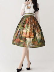 Autumn Forest Oil Painting Print Knee Length Skirt