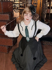 Plus Size White Striped Shirt Ruffle Trim