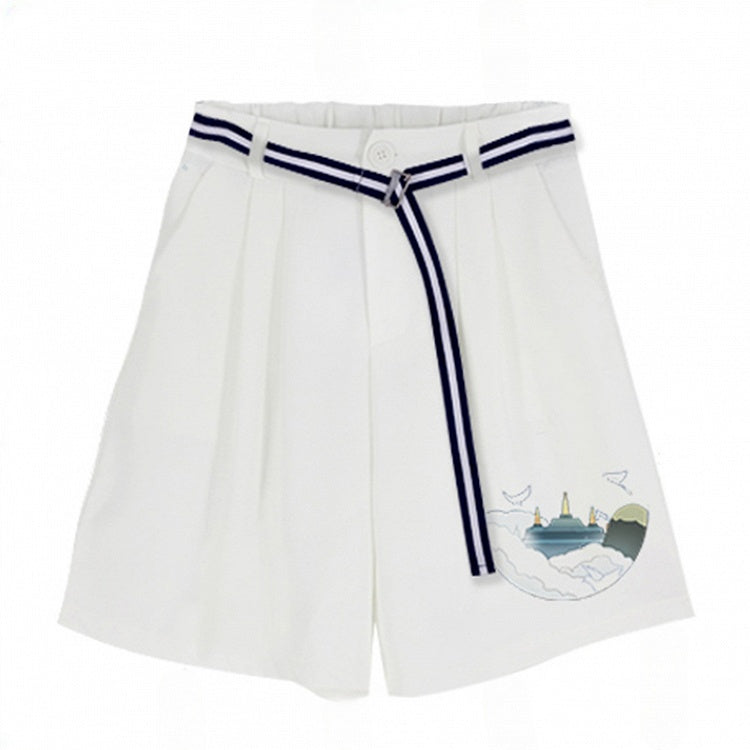 White Shorts with Waist Belt