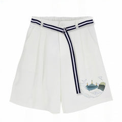 White Shorts with Waist Belt