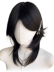 Ouji Style 45CM Black Short Straight Wig with Curtain Bangs