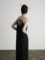 Urban Goth Black Lace Camisole Backless Dress with Sash Ties