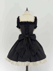 Black and Beige Old School Lolita Long Sleeves Gothic Dress Fake Two-pieces Design