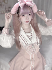 Jirai Kei Navycore Outfit - Pink Sailor Collar Dress Long Sleeves and Matching Shorts
