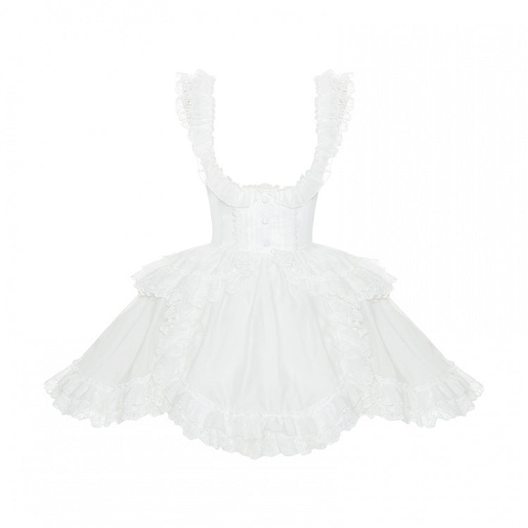 White Under Bust Lace Trims Hem Lolita Overdress