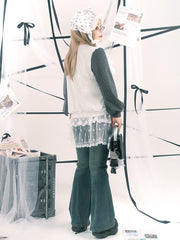 Plus Size Y2K White Sheer Overskirt with Floral & Star Embroidery