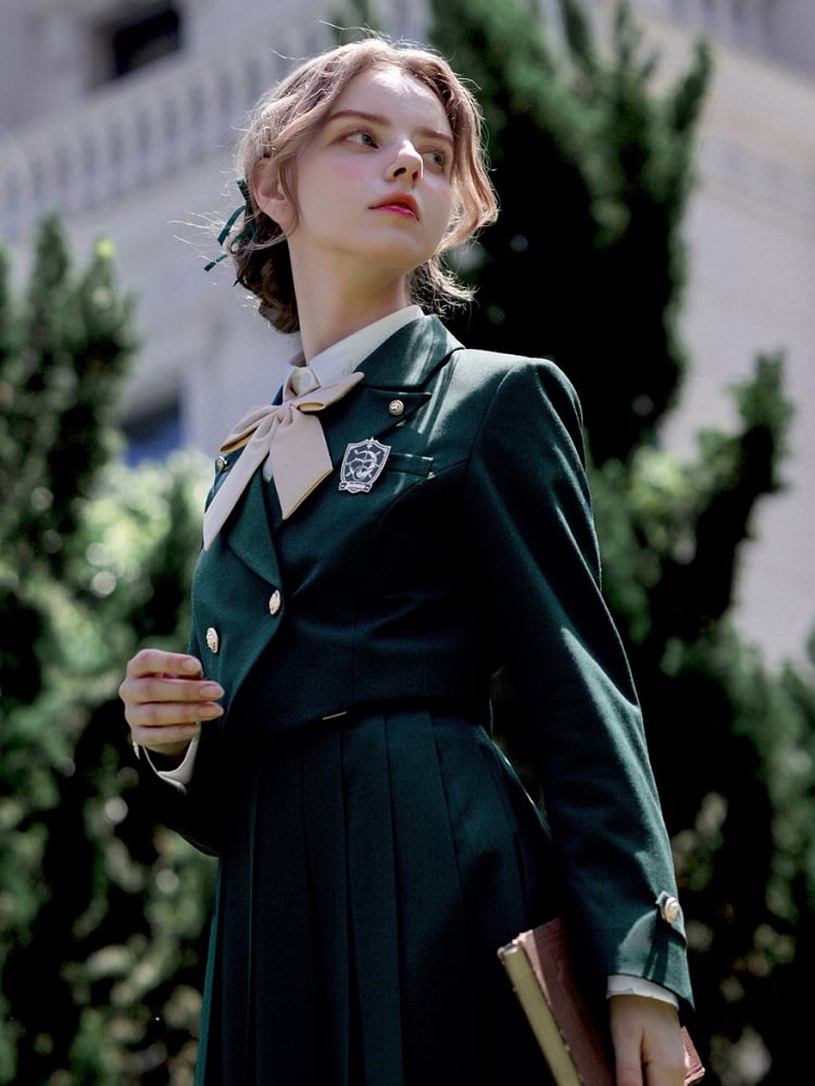 Dark Green JK Uniform Notched Collar Blazer