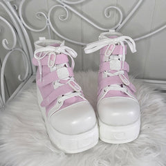 Yami Kawaii Pink Round Toe Platform Sneakers
