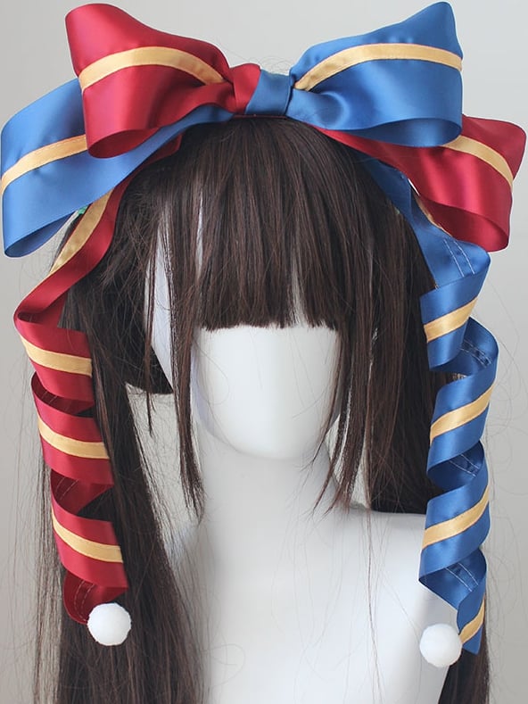 Blue And Red Circus Sweet Lolita Striped Pattern Big Bow KC
