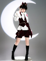 Wine Red Ouji Fashion Velvet Knickerbockers Shorts