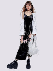 Y2K Outfit - Black Cami Dress + White Shirt