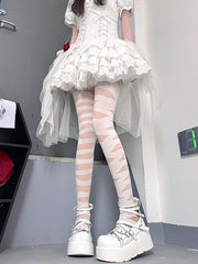Y2K Style Black/White Cross Strap Design Tights