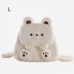 White Cute Bear Plush Flap Backpack Bag Middle/Large Size