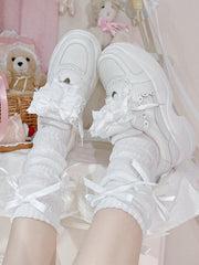 White Jirai Kei Detachable Bowknot Lace Trim  Front Lace-up Ties Sneakers