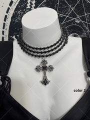 White/Black Gothic Punk Cross Pendant Multi-layer Choker