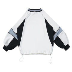 White V-Neck Regular/Back Bow Baseball-Style Sweatshirt with Front Numeric Design