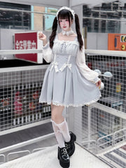 White Lace Choker with Heart Rhinestone Bow