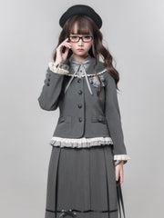 Dark Gray Jirai Kei Flat Collar Ruffled Blazer