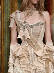 Light Brown Sequined Lace & Rhinestone Bowknot Brooch