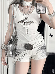 White Low-Rise Snakeskin Print Mini Shorts