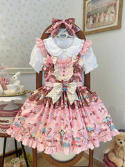 Bunny and Dessert Print Pink High Waist Sweet Lolita Dress