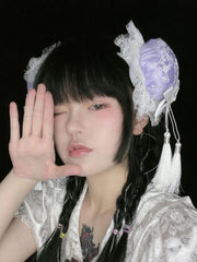 Purple Chinoiserie Style Tassels Lace Trim Hairclips