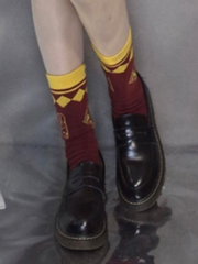 Red & Yellow Diamond Pattern Mid-calf Socks