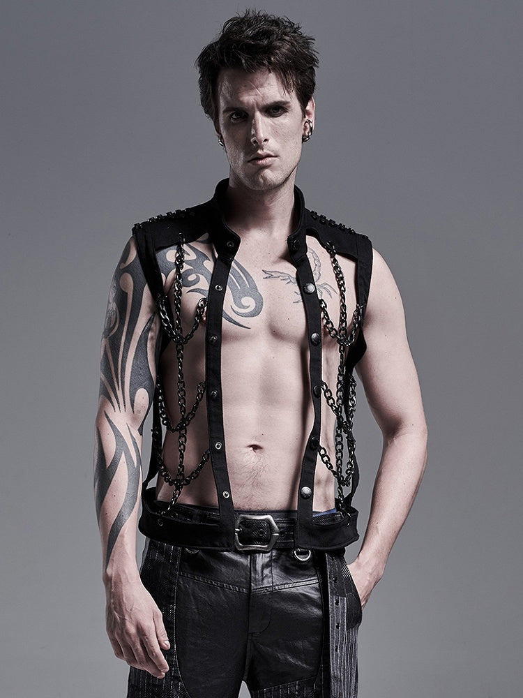 Men's Black Punk Personality Chain Hollow-Out Vest